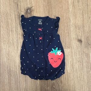 Carter's Navy Romper with Polka Dots and Strawberry